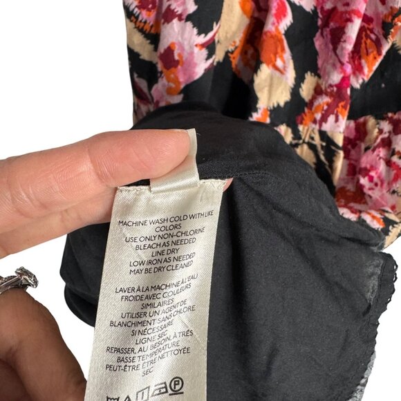 Anthropologie 100% Cotton Boho Black Floral Pink Maxi‎ Dress Balloon Sleeve - Picture 16 of 16
